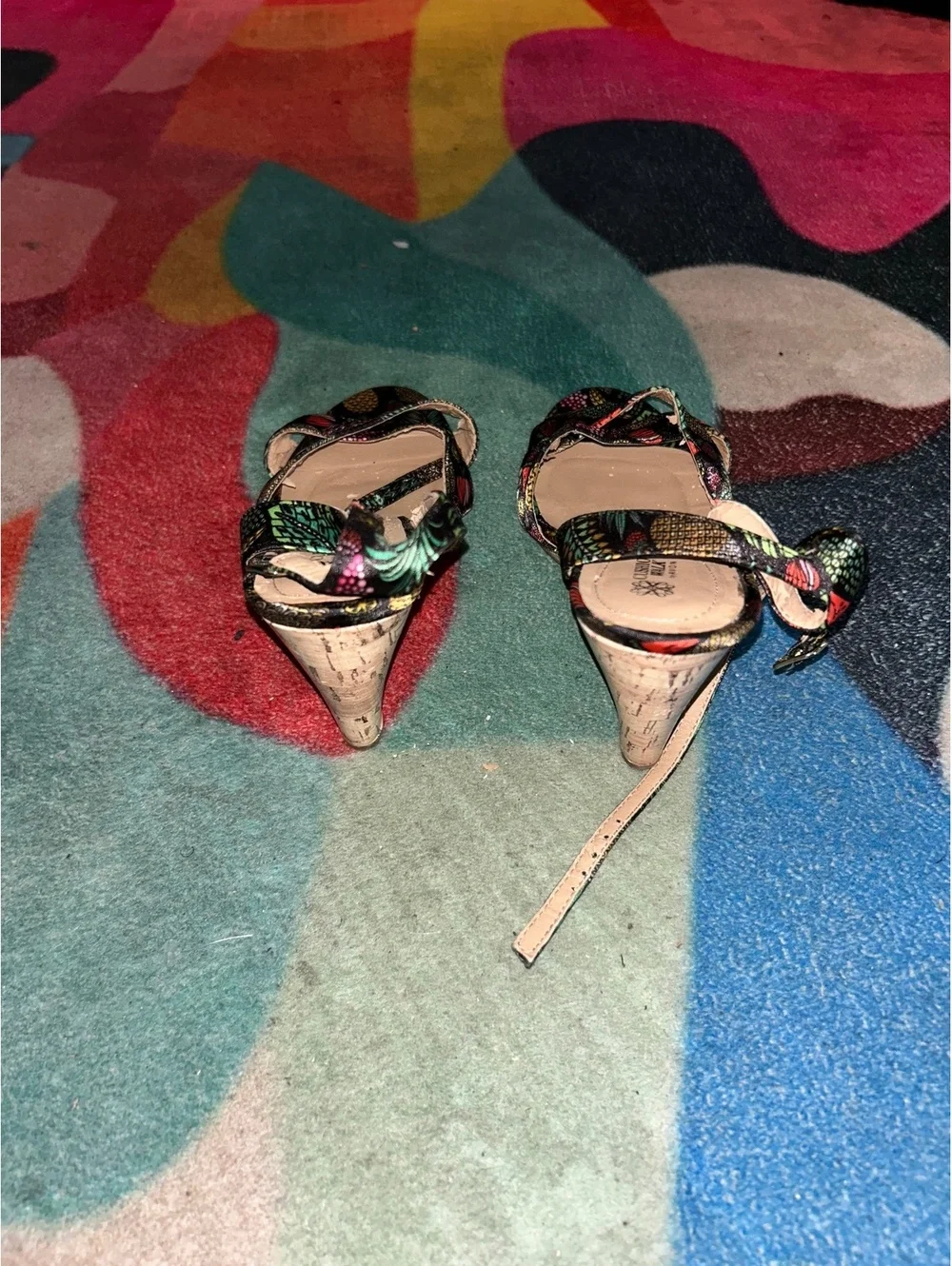 Women's Multicolor Floral Cork Wedge Sandals
